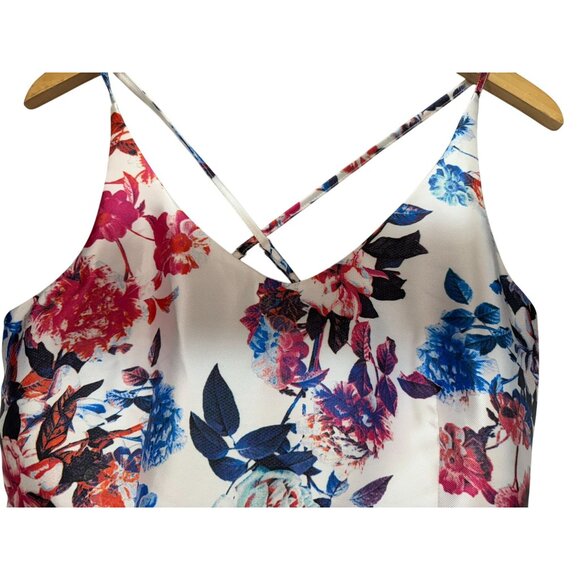 Akira Chicago Black Label Floral Sleeveless Dress V-Neckline & Cross Back Straps - Picture 11 of 13